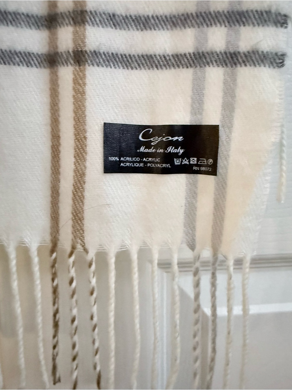 Cejon Made In Italy Ivory Plaid Scarf